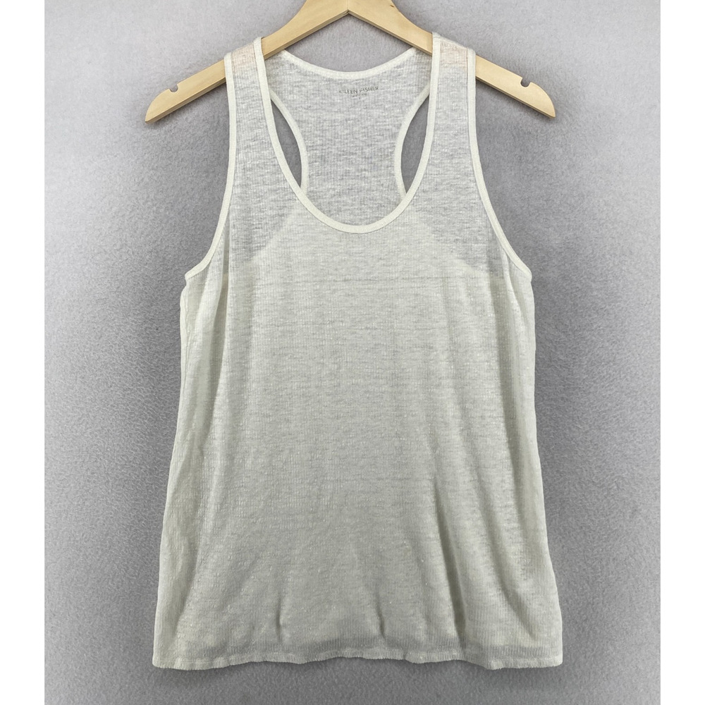 EILEEN FISHER Tank Top L Slub Organic Cotton Ribbed Scoop Neck Racerback White
